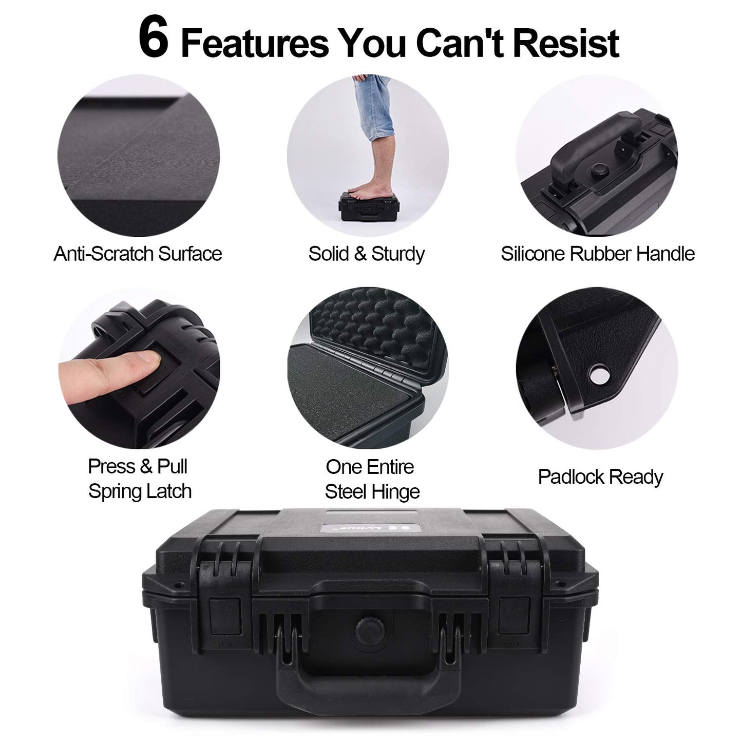 Lykus HC-3810 Waterproof Hard Case with Customizable Foam Insert, Interior Size 38x28x13.5cm, Suitable for Camera, Lens, Drone, mic, Flashlight, Telescope, Action cam, Electronics, Tools, and More