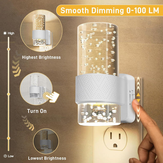 Night Light Plug into Wall - 2 Pack LED Nightlight with Dusk to Dawn Sensor 0-100LM Brightness Dimmable Lights for Bedroom Bathroom Hallway (Soft White 3000K) - PuriLite