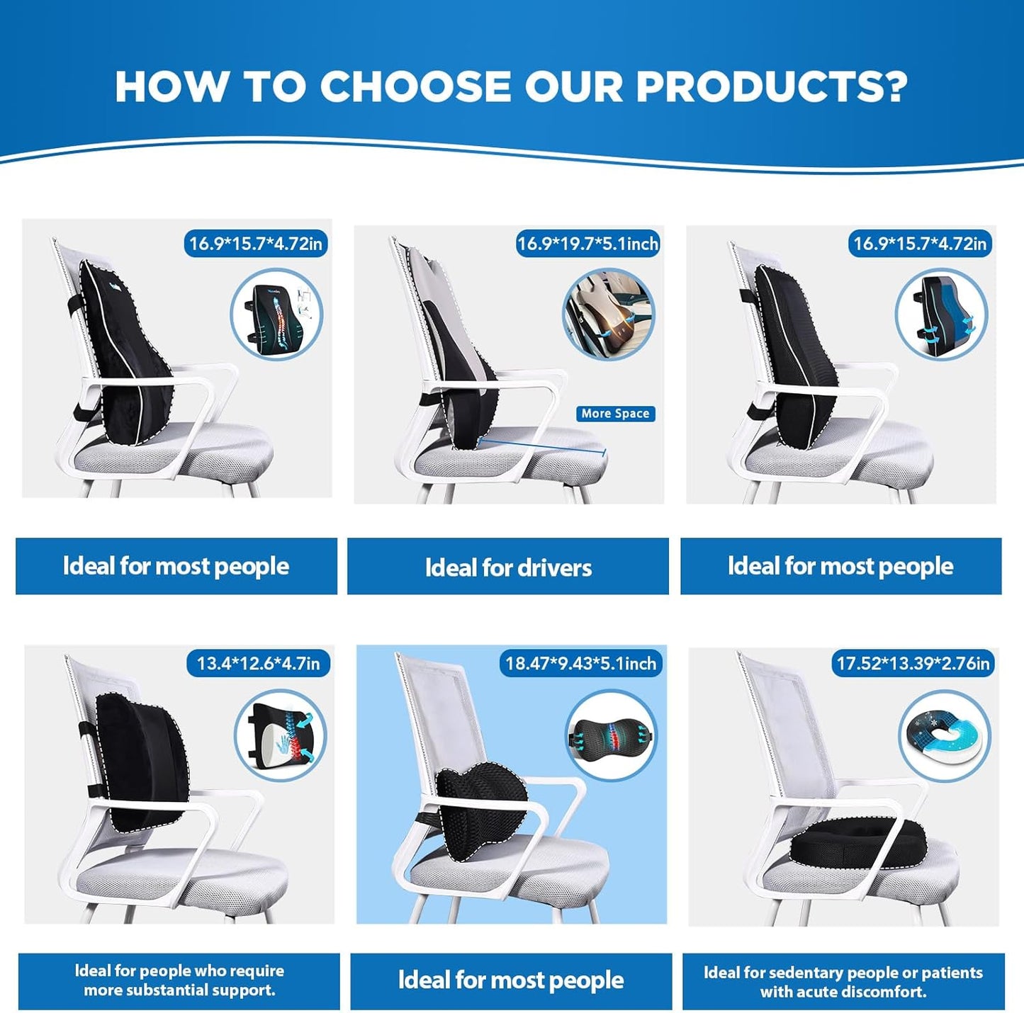 Gel Lumbar Support for Office Chair Back Support for Lower Back Pain Relief Cooling Chair Back Support Cushion Improves Posture Back Rest Memory Foam Back Support Pillow for Gaming Chair, Driving Seat