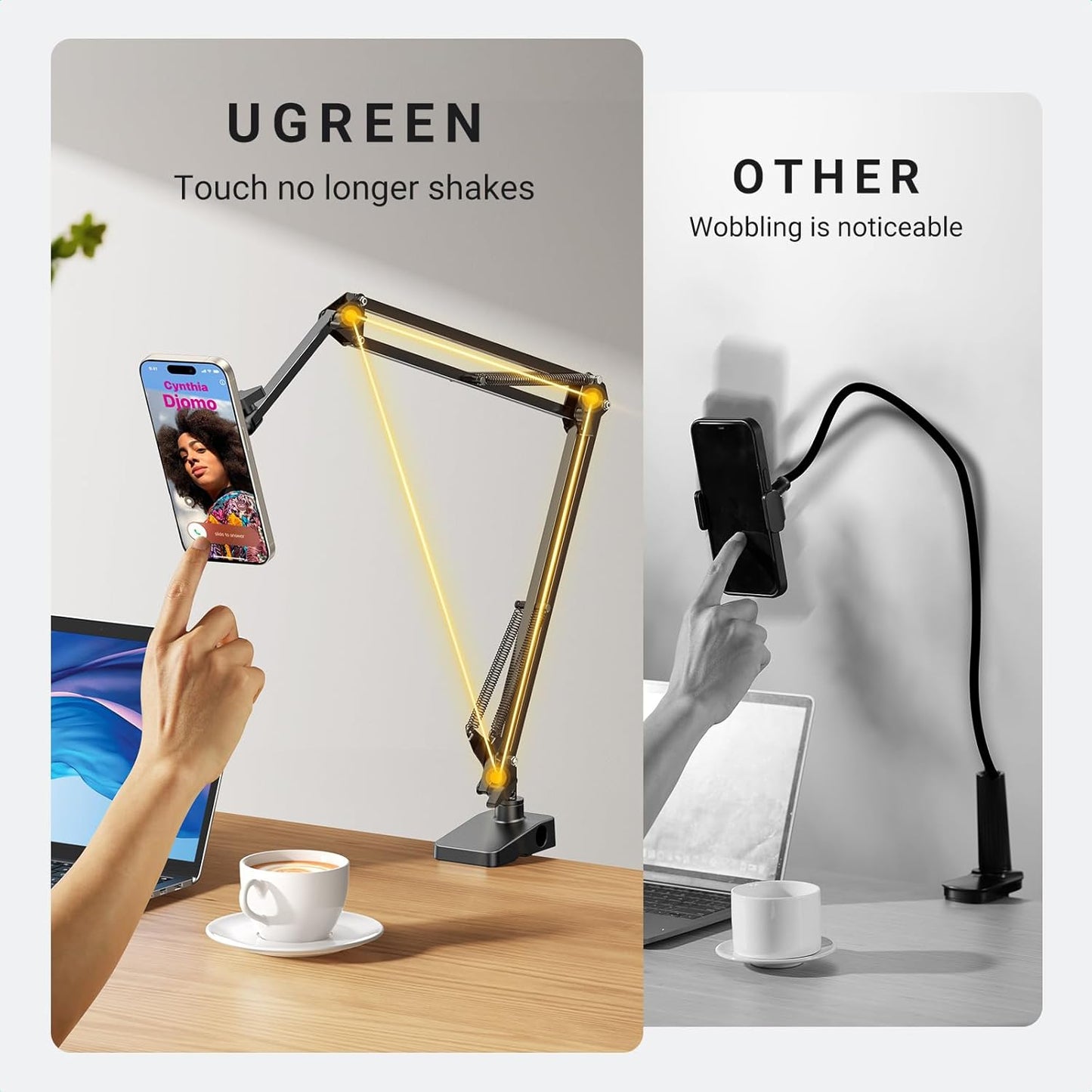 UGREEN Magsafe Gooseneck Phone Stand Holder for Bed Desk Upgraded Sturdy Long Adjutable Arm, Magnetic Overhead Cell Phone Arm Stand, Bed Phone Holder Compatible with Magsafe iPhone 16 15 14 13 Pro Max
