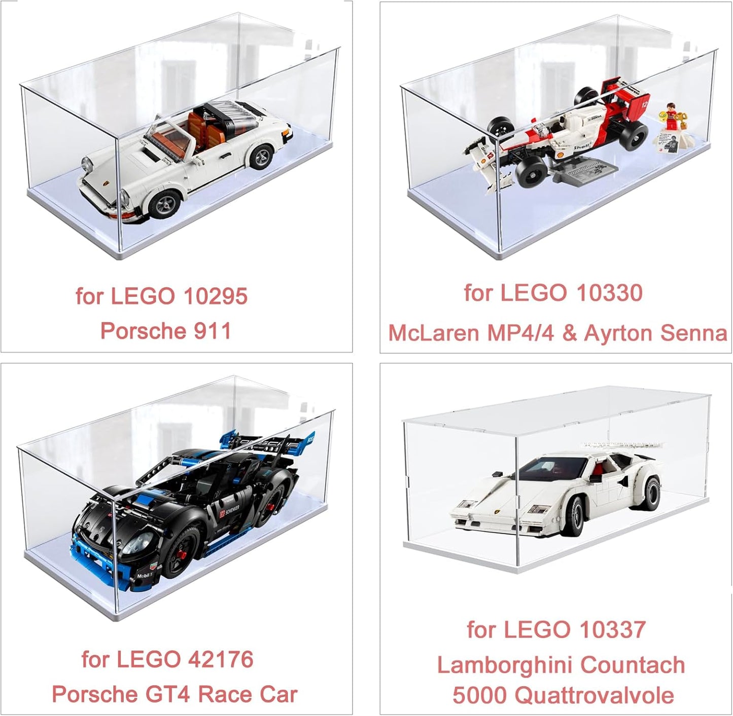 Thickened Clear Acrylic Display Case for Lego 10330 43268 76450 42170 10295 10353 Collectibles, Transparent Box Dustproof Protection with Wood-Plastic Base & String Light, Black Inside 40x20x20cm