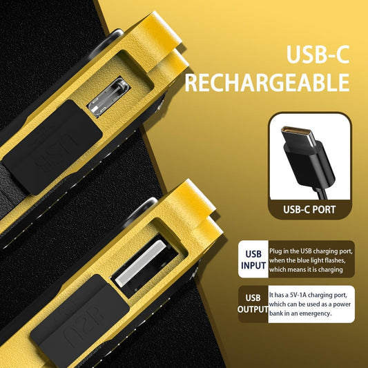 WARSUN Portable Rechargeable Magnetic Work Light, LED Flood Light Waterproof for Outdoor Camping Hiking Emergency Car Repairing (USB + Solar Charging, Yellow)