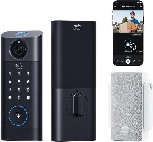 eufy Security Video Smart Lock S330,Doorbell Camera with Chime, 3-in-1 Camera+Doorbell+Fingerprint Keyless Entry Door Lock,BHMA, WiFi Door Lock,App Remote Control,2K HD,No Monthly Fee,SD Card Required - PuriLite
