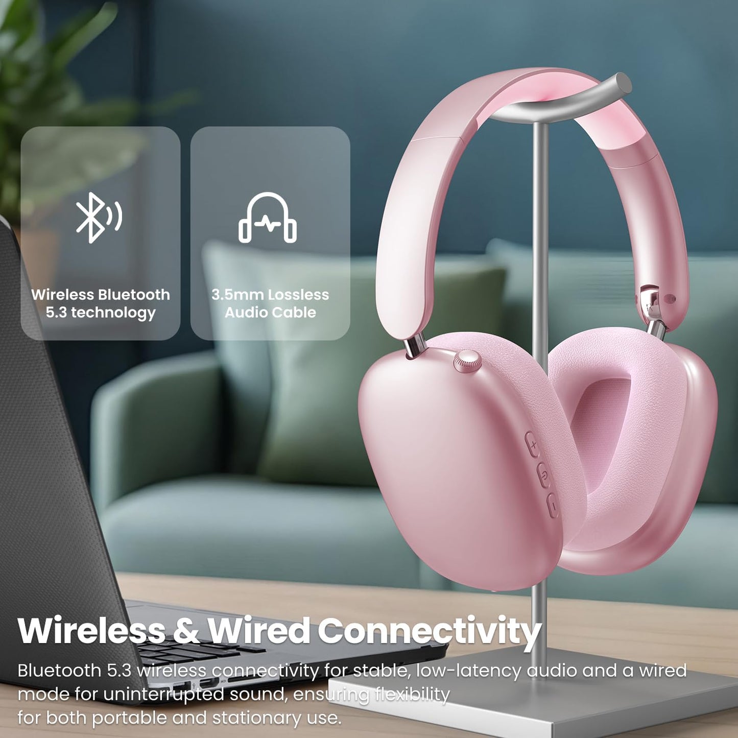 Wentronic Y01 Wireless Over Ear Headphones, Noise Canceling Bluetooth 5.3 Headphones with Microphones,Hi-Res Audio,48H Playtime,Foldable,Breathable Soft Earpads for iOS/Android/Samsung/PC-Green