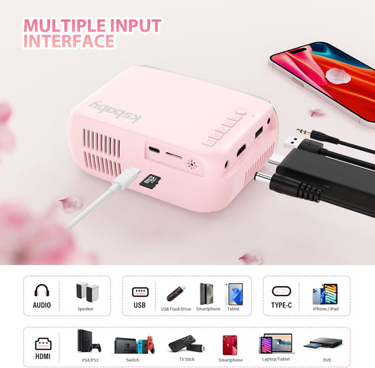 Portable Projector, ksbaby Outdoor Projector, LED Aesthetic Video Mini Projector for Outdoor Portable Movies Compatible with HDMI, USB, Laptop, TV Stick, iOS and Android Phone - PuriLite