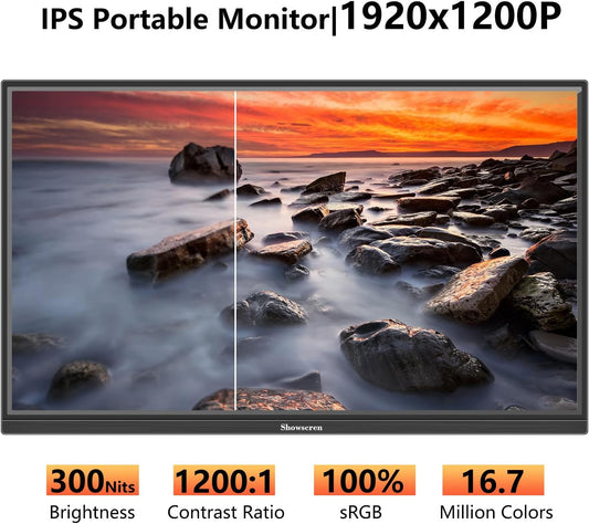 Portable Monitor 16 Inch 1920X1200P FHD Dual USB-C HDMI Travel Portable Monitor with Stand &Speakers, Eye Care IPS External Laptop Monitor for Computer/PC/Raspberry Pi/ PS5/Switch, Plug&Play - PuriLite