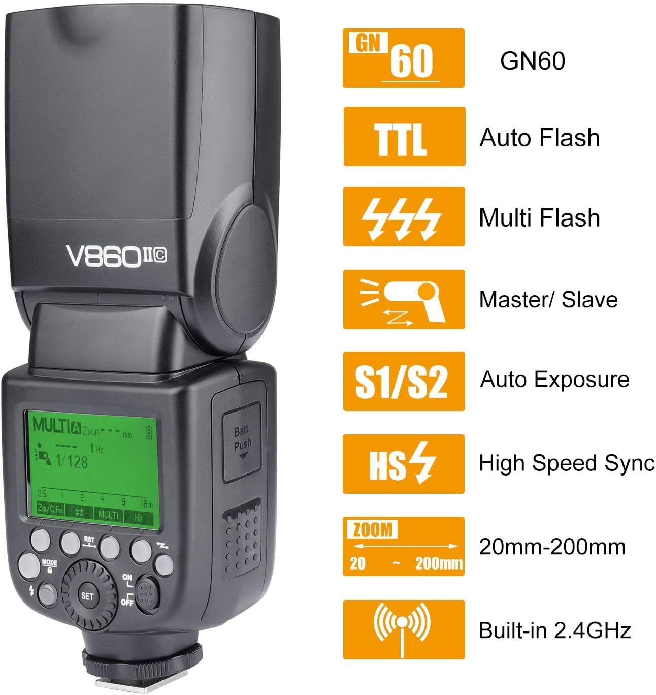 GODOX V860II-C Kit E-TTL High-Speed Sync 1/8000s 2.4G GN60 Li-ion Battery 1.5s Recycle Time Camera Flash Speedlite Light for Canon EOS Cameras (V860II-C)
