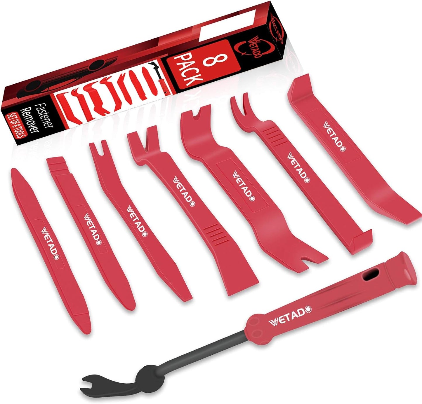 Wetado Trim Removal Tool, Car Upholstery Repair Kit, Car Door Audio Panel Trim Removal Set, Fastener Terminal Remover Tool Set Clips Pry Kit Auto Clip Pliers (8PCS Red)