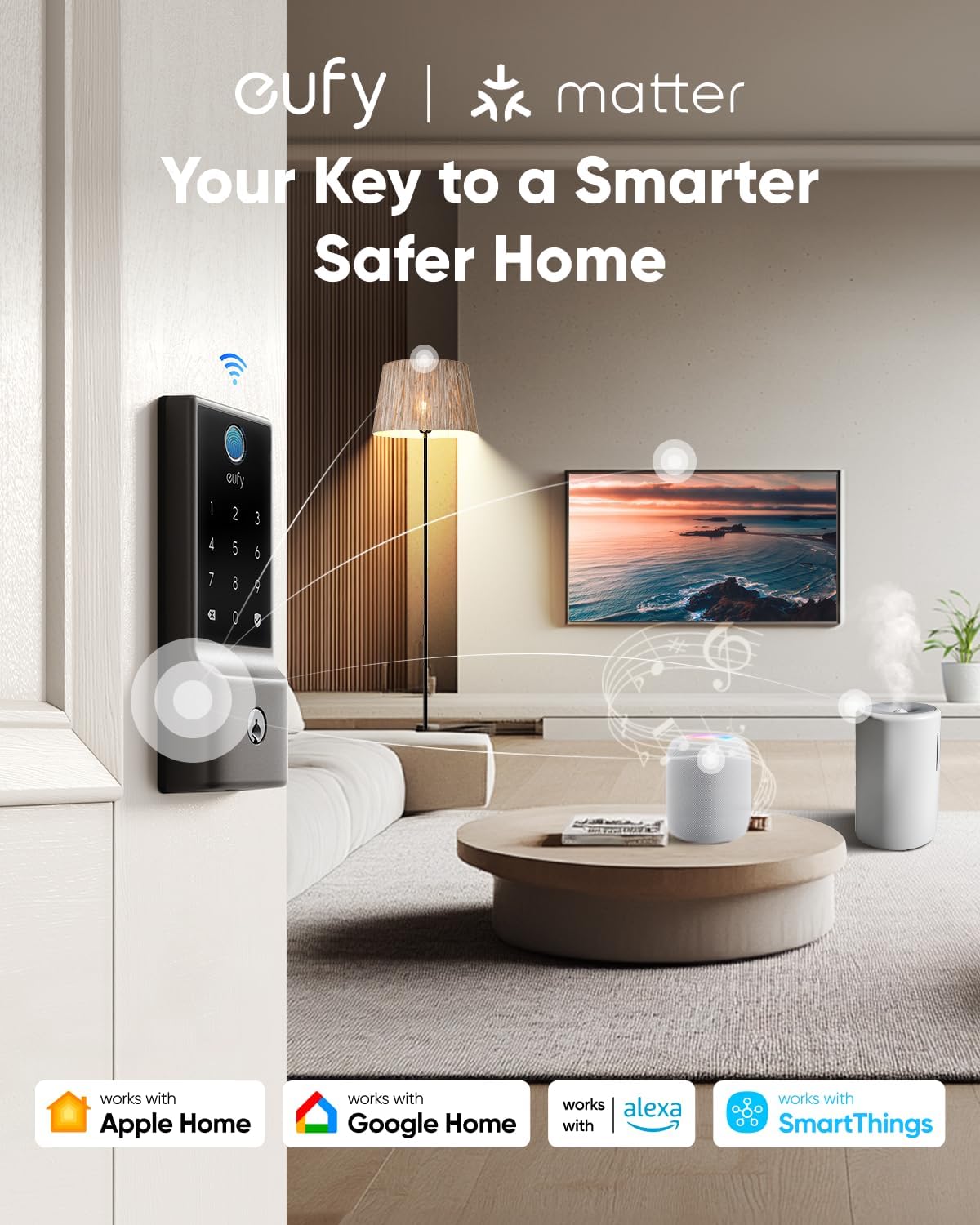 eufy Smart Lock E30, Fingerprint Keyless Entry Door Lock, Smart Door Lock for Front Door, Supports Matter, Apple Home, Alexa, Google Home, SmartThings