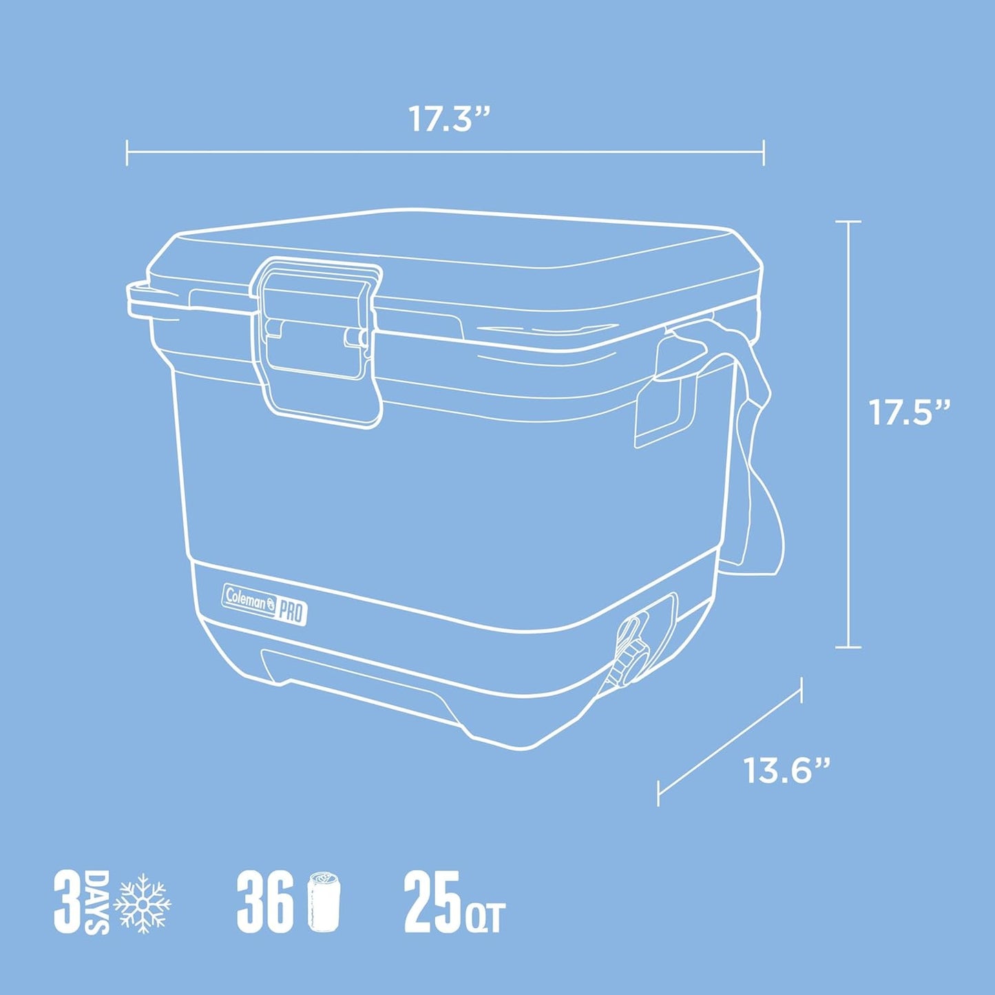 Coleman Pro Heavy-Duty Ultra-Light Premium Hard Cooler, 92/74/36-Can Capacity, Extra-Thick Insulation Keeps Ice up to 5/4/3 Days, 55-Quart Wheeled Cooler or 45/25 qt (No Wheels), Blue Sky