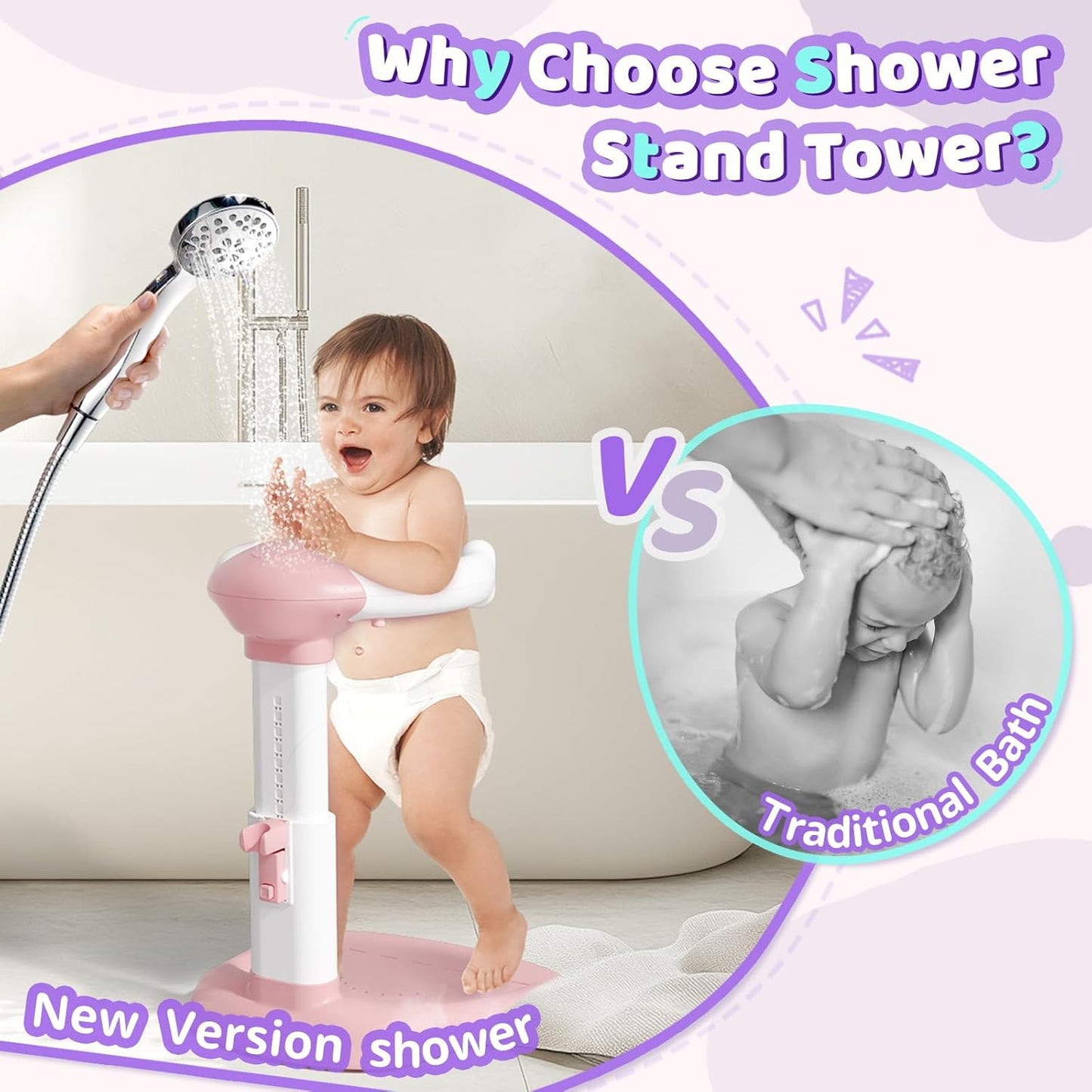 COOSEYA ® Baby Bathtub With Shower Stand Support|Anti-Pinch Soporte para Bañera de Bebé Adjustable Baby Shower Tower, Smart Water Flow Hug Tower for 6-36 Months, Ideal baby shower gifts