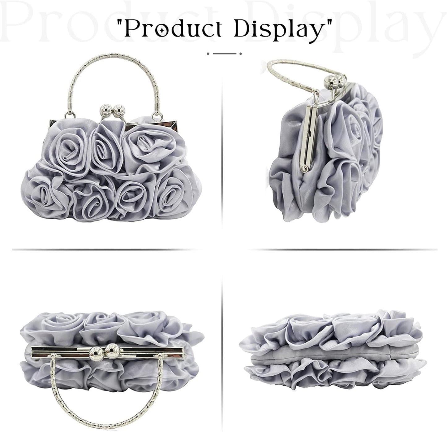 JAMBHALA Women Evening Clutch Bag Floral Satin Purses with Detachable Strap for Wedding, Party, Prom