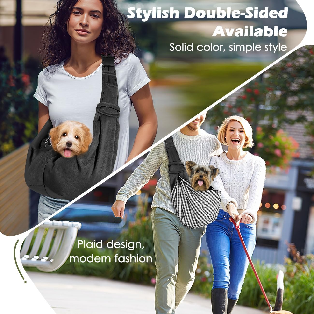 Pawaboo Small Dog Sling Carrier, Reversible Hands Free Dog Sling Carrier for Small Dogs and Cats, Puppy Sling Carrier with Adjustable Strap Buckle & Safety Harness, Puppy Essentials, Grey
