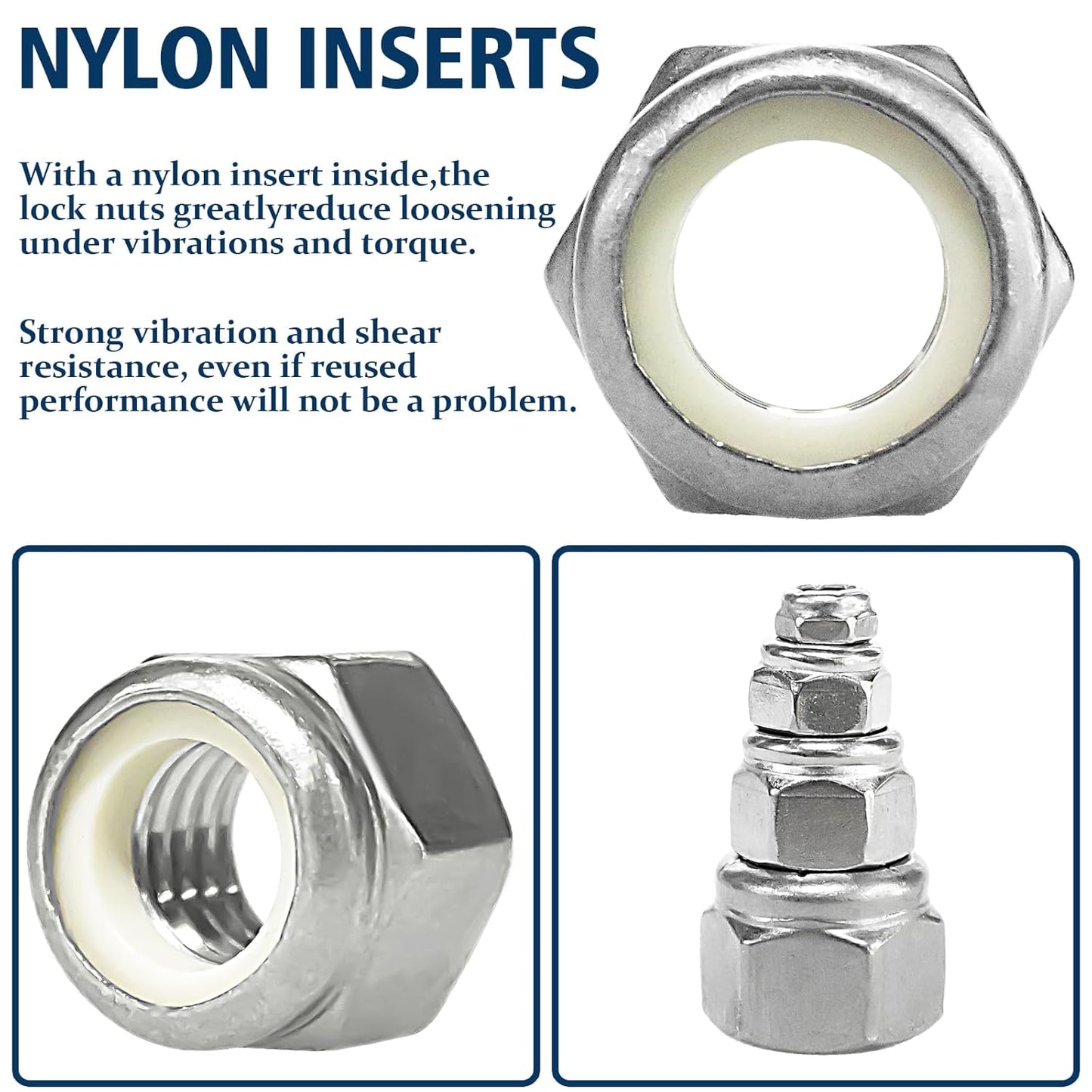 Vifmy 110 Pack 1/4"-20 Inch Lock Nuts,304 (A2-70) Stainless Steel Nylon Insert Locknuts,Standard Inch Thread Nylock Nuts for Bolts