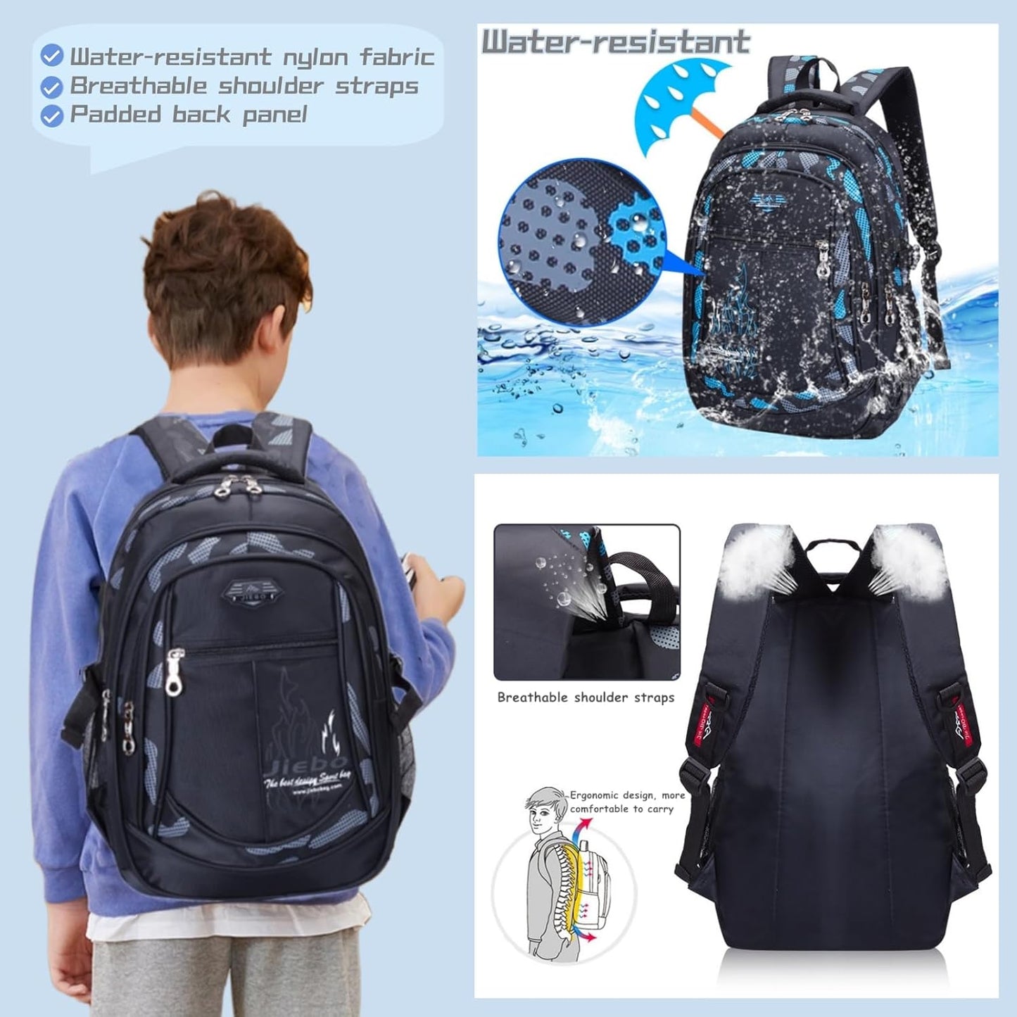 Blue-Camouflage Backpacks for Boys School Elementary, Camouflage Boys School Bags Capacity Bookbags