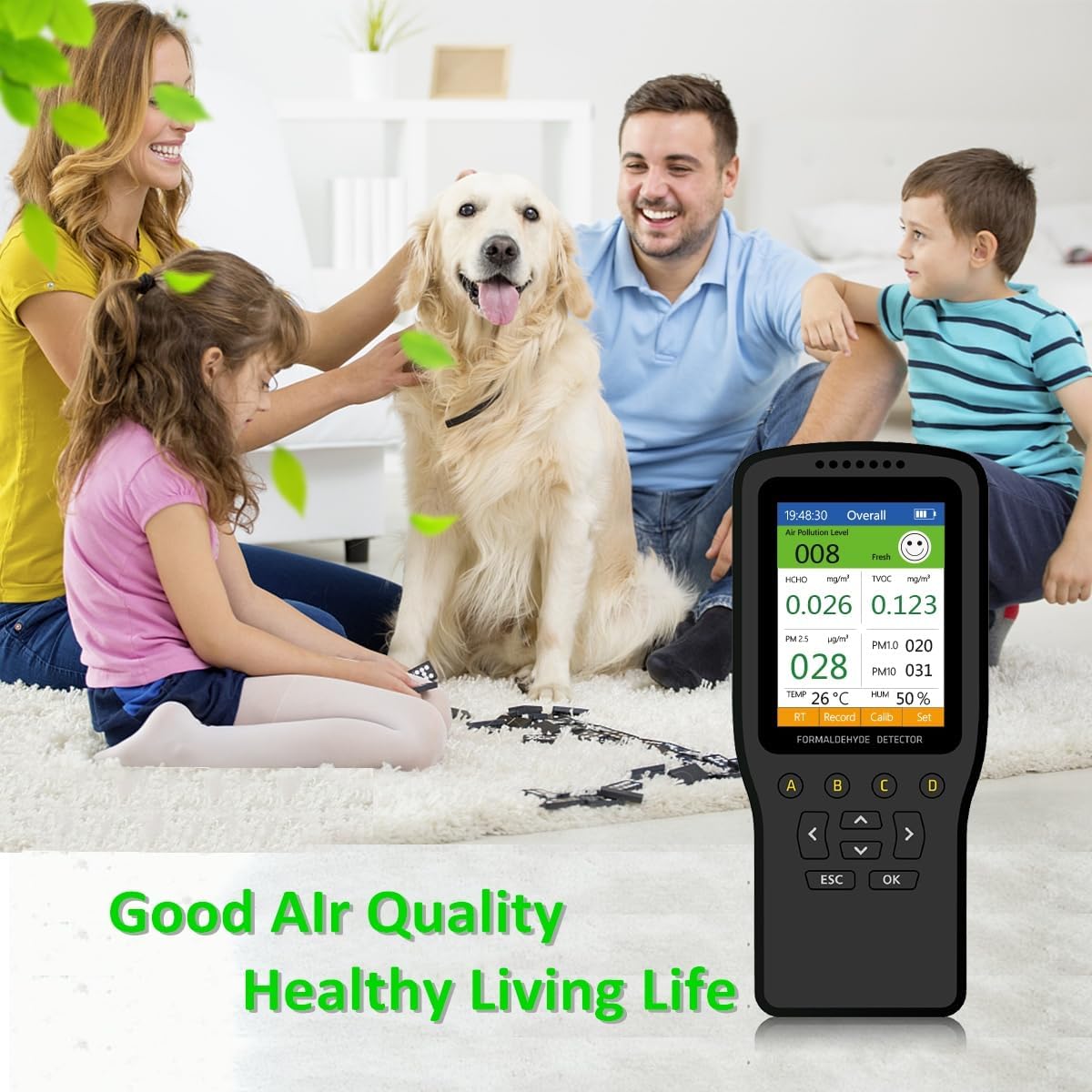 Air Quality Tester, 8 in 1 Air Quality Monitor Indoor,Formaldehyde Detector, voc Meter, Detect Indoor HCHO,TVOC,AQI,PM2.5,PM10,PM1.0,Temperature and Humidity Tester (Black)