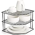 SimpleHouseware 3-Tier Corner Shelf Plate Rack for Counter and Cabinet Organizer, Bronze