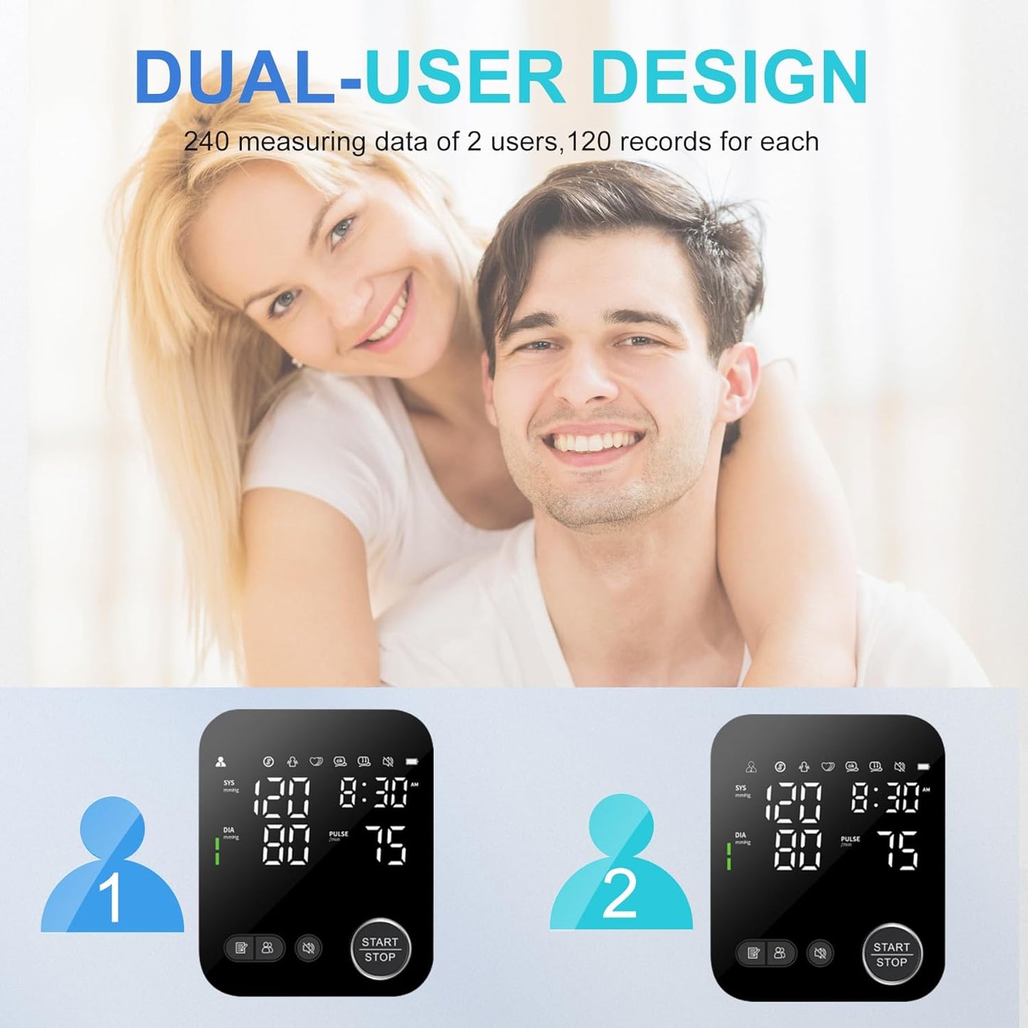 Blood Pressure Machine for Home Use, Adjustable 8.7"-16.5" Upper Arm Cuff Dual User Mode Voice Broadcast LED Backlit Display Monitor with Storage Bag