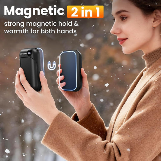 KQPZ Rechargeable Hand Warmers 3000mAh (2 Pack) – Electric Portable Hand Warmer with 4 Heat Levels & 3s Fast Heating, Magnetic 2-in-1 Pocket Heater, Reusable USB Hand Warmer for Outdoor, Camping, Golf, Hunting, Gifts – Black