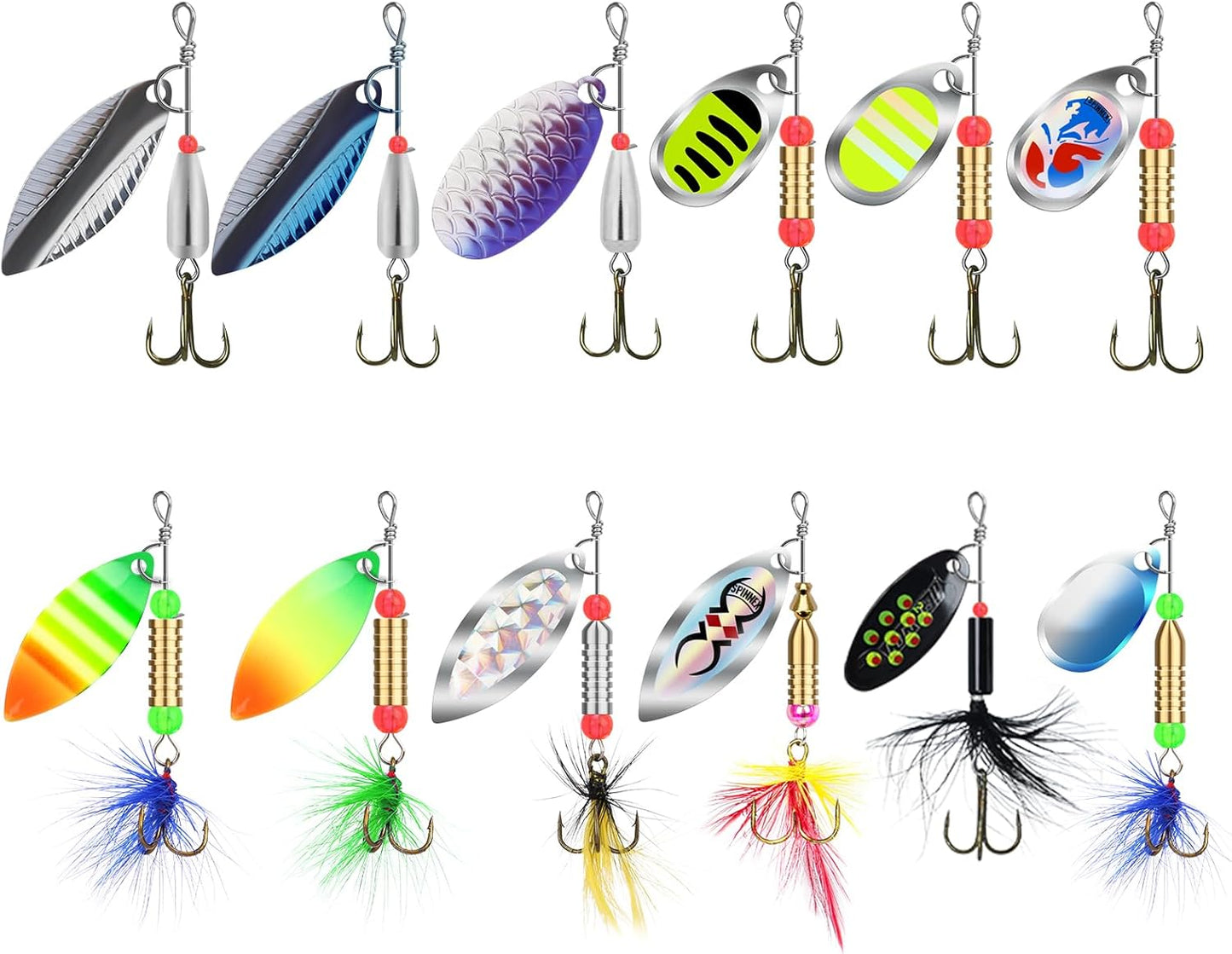 TRUSCEND Fishing Spinners with Unique Double Spoons, Nano-Plated Rooster Tail Fishing Lures with Copper Body & Blade, Great Action Blade Bait for Bass Trout Walleye, Freshwater Ice Fishing Jigs