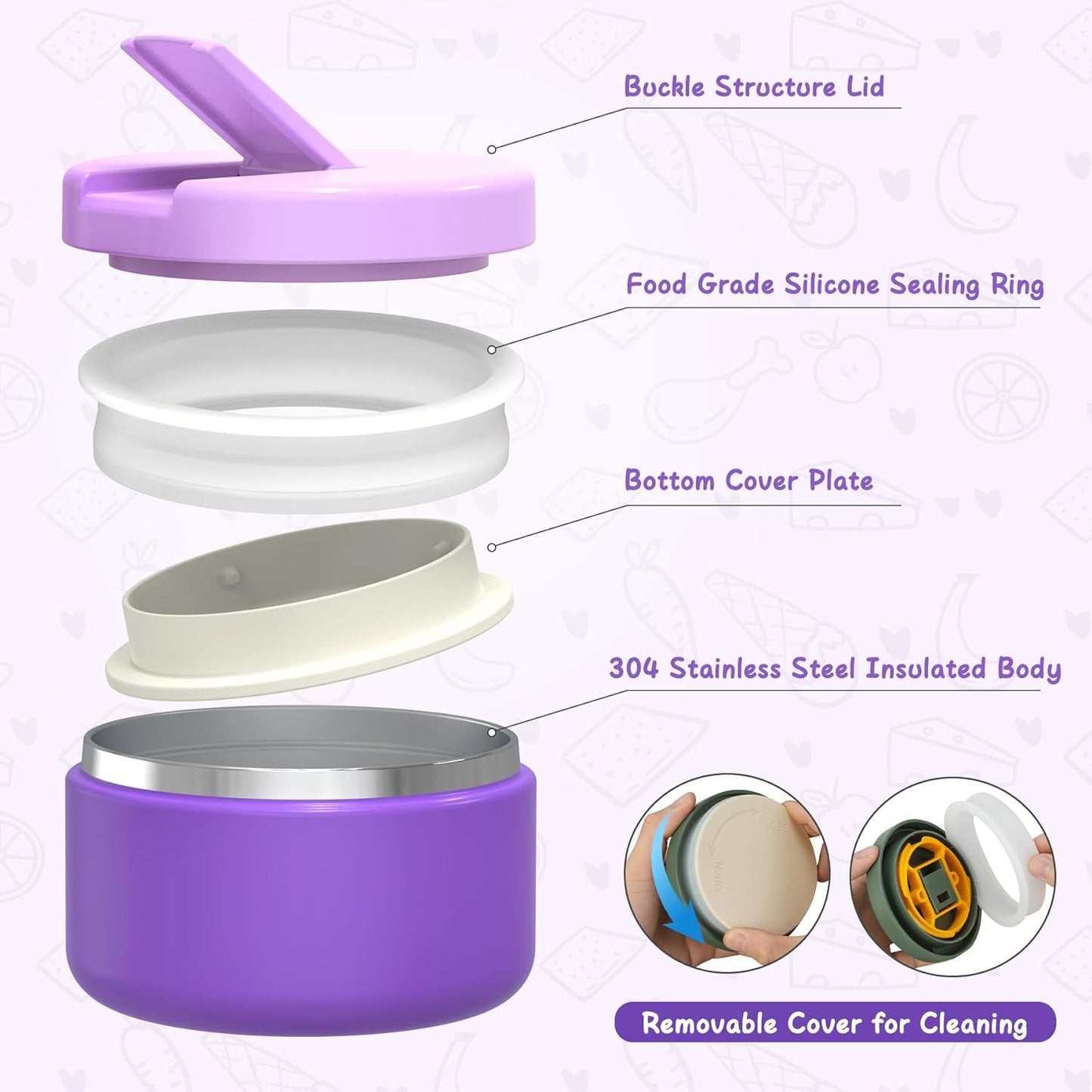Bento Lunch Box for Kid with 7oz Soup Jar, Leak-Proof Lunch Box with Cutlery, 4-Compartments Lunch Container for School Outdoors Office