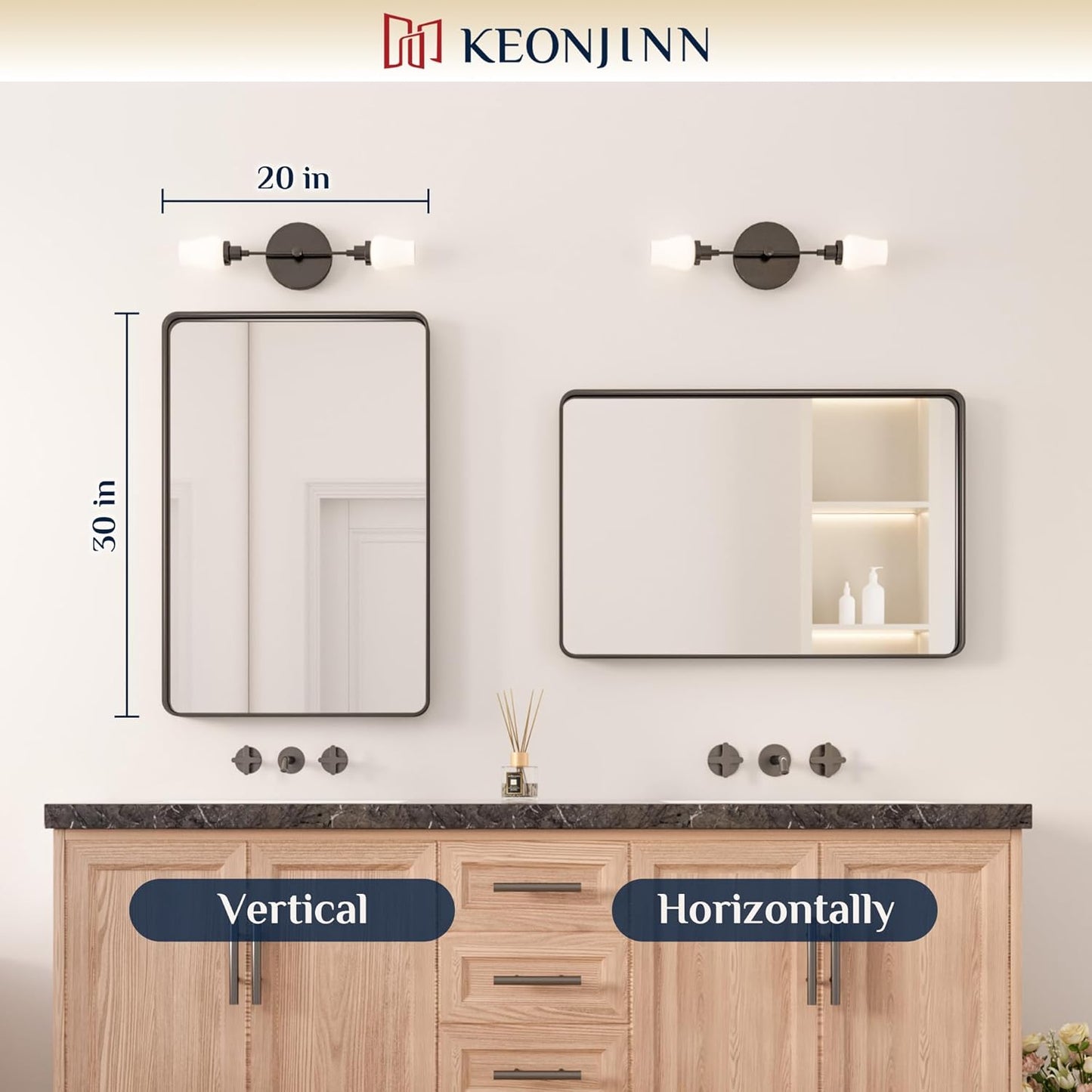 Keonjinn 42 x 36 Brushed Nickel Bathroom Vanity Mirror, Large Rounded Rectangle Bathroom Mirrors for over Sink, Metal Framed Silver Mirror for Wall, Shatterproof HD Tempered Glass(Horizontal/Vertical)