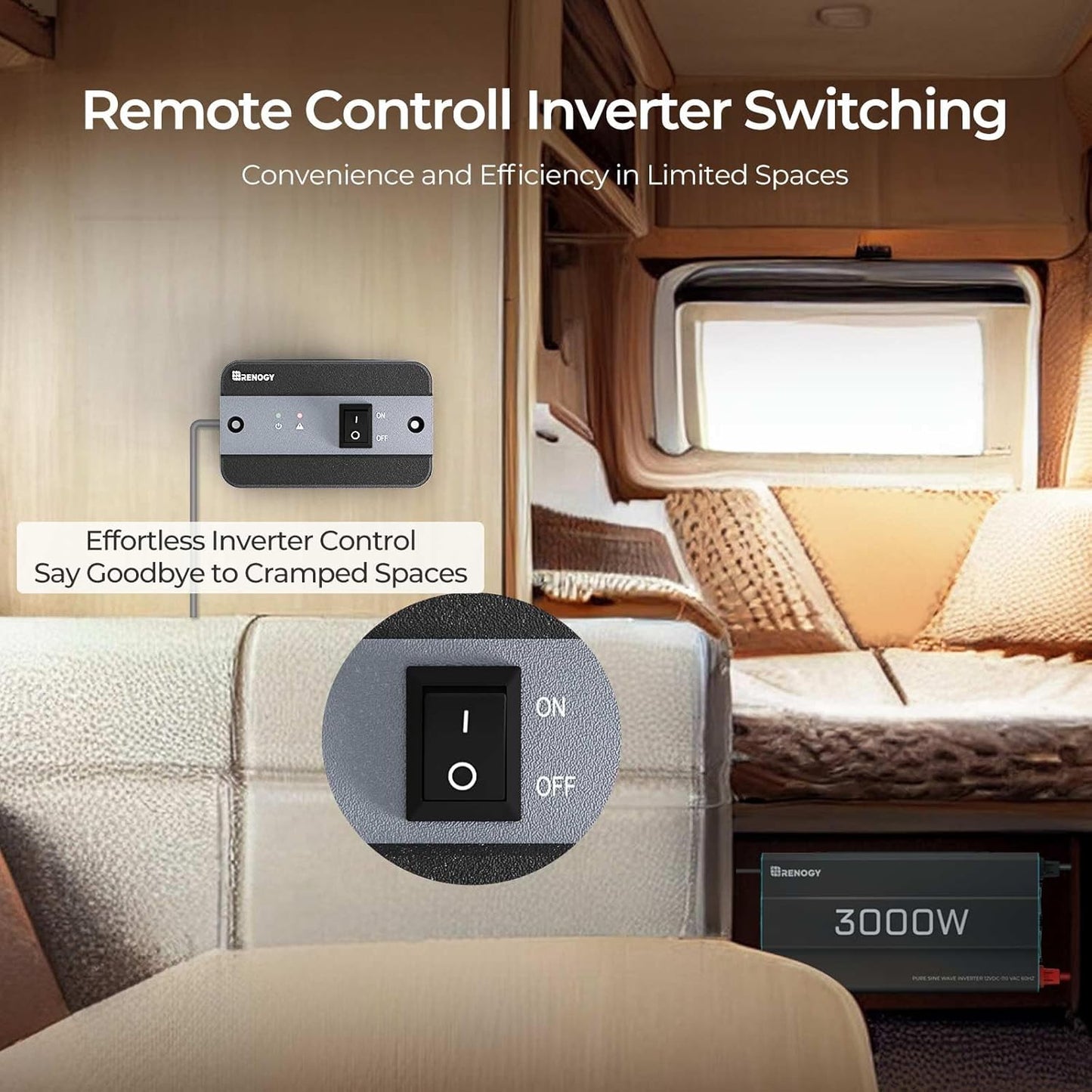 Renogy Pure Sine Wave Inverter 1000w Power Inverter DC 12v to AC 110v, Solar Inverter 12v to 110v Converter with 5V/2.1A USB Port, 2 AC Ports, Remote Controller