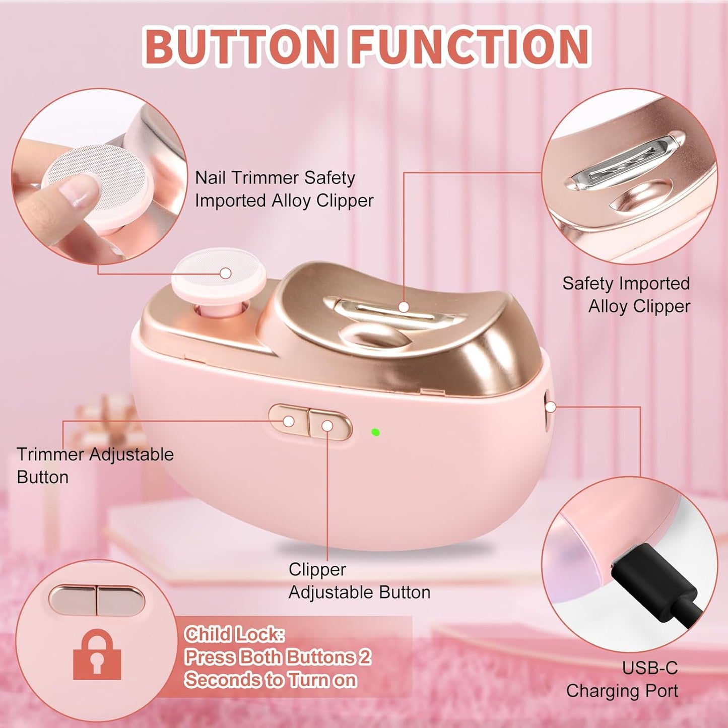 Electric Nail Clipper & Baby Nail Trimmer Polisher 3 in 1 (Not for Toenail) with Nail Scraps Storage, LED Light, 2 Speeds, Rechargeable Fingernail Clipper for Baby, Adults, Seniors, Purple