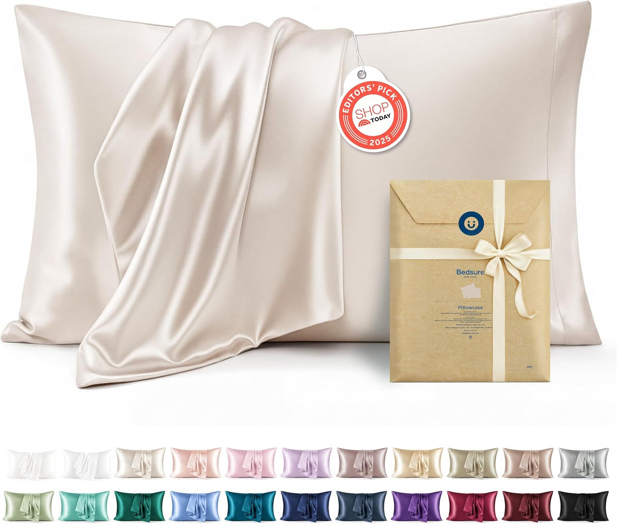 Bedsure Satin Pillow Case Queen Size 2 Pack, Similar to Silk Pillow Cases, Silky Pillowcase Covers with Envelope Closure, Room Decor Valentine Gifts for Women Men, Grey, 20x30 Inches