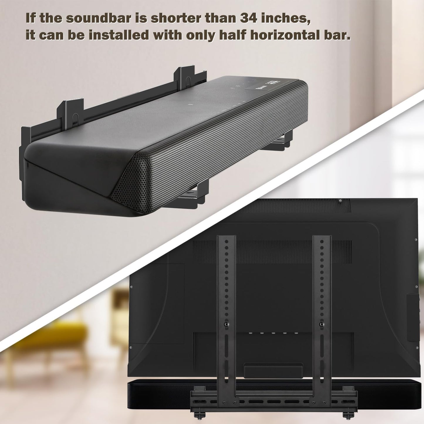 Mounting Dream Universal Sound bar Wall Mount, Soundbar Mounting Bracket Fits Most Samsung, Sonos, Bose, Vizio, Yamaha Soundbar with Holes/Without Holes, up to 20 lbs, Safe and Easy to Install MD5425