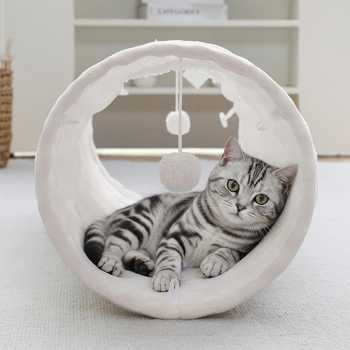 Straight Bubble Cat Tunnel for Indoor Cats 47"x12", Cream White