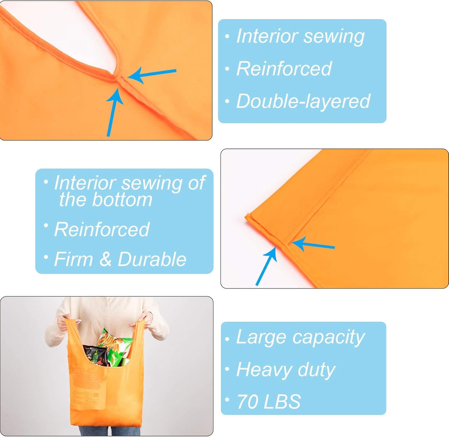 Purilite Select™ Reusable Grocery Bags – Heavy-Duty, Foldable, and Machine Washable (6-Pack