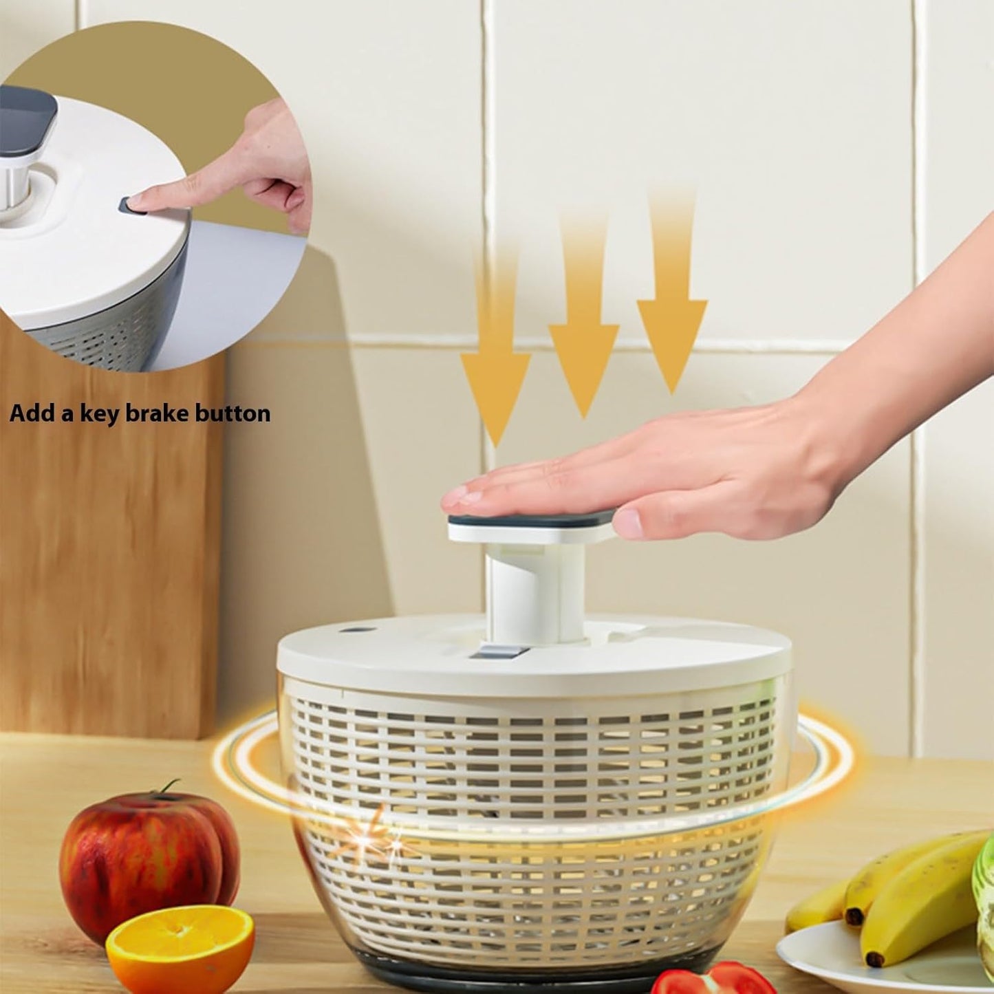 Manual Hand Powered Salad Spinner with Storage Lid and Colander Bowl Vegetable Dehydrator with Drain Basket