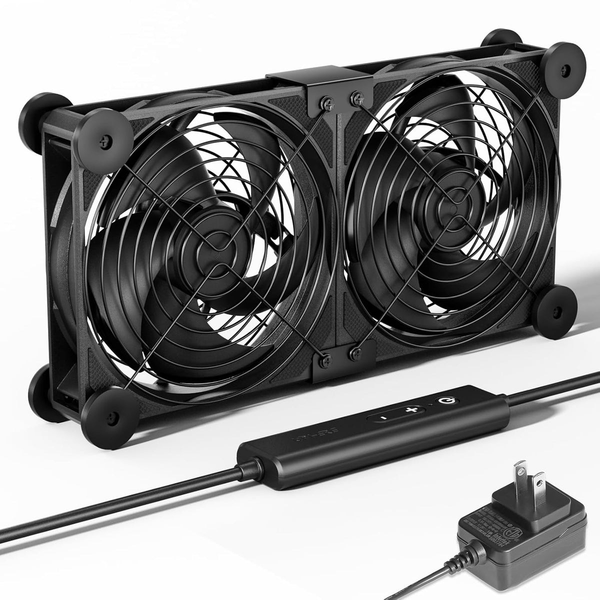 upHere Big Airflow 2 x 120mm x 25mm Computer Fan with AC Plug Cabinet Fan 100V 240V AC Power Supply,DC 12V 5 Speed Controller, for Router Mining Machine Chassis Server Workstation Cooling - PuriLite