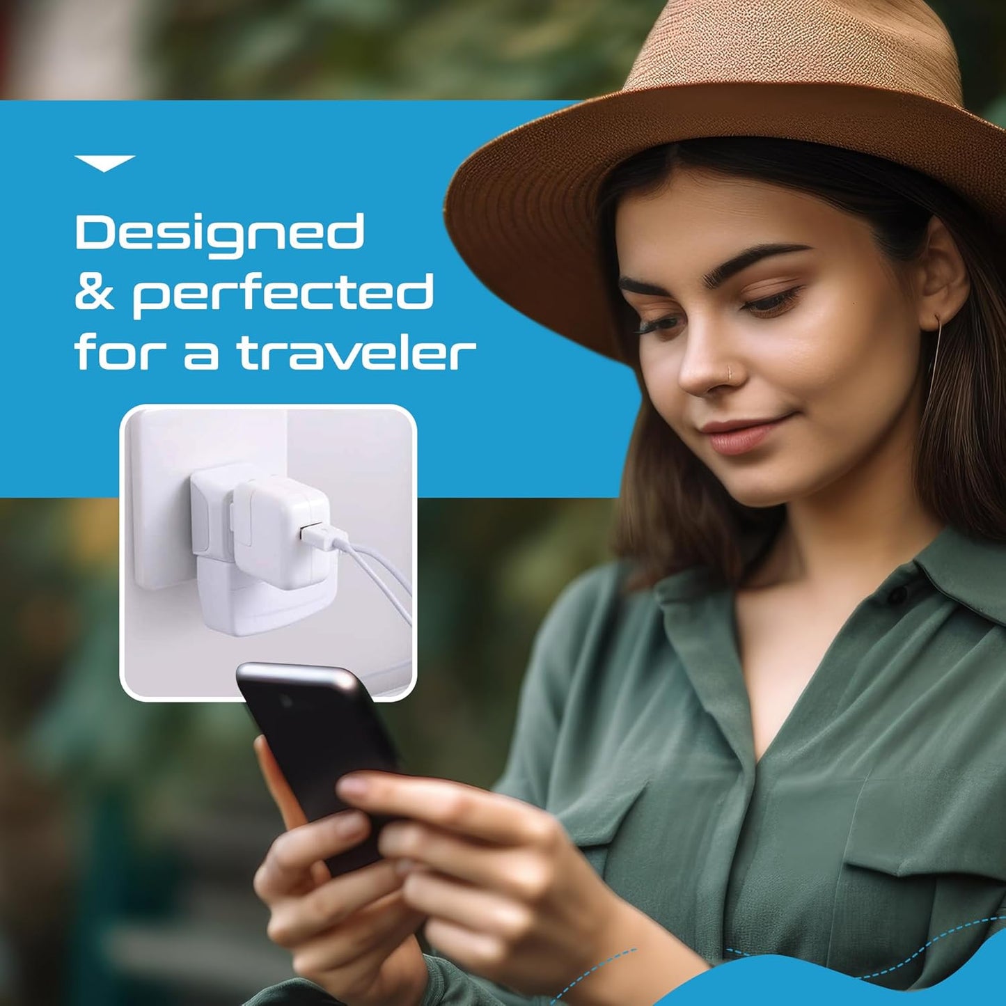 Ceptics Universal Travel Adapter kit, Dual USB (QC 3.0) + 2 US outlets + USB-C Cable, Use with Chargers, Cell Phones, Laptops, 6 Plug attachments for Worldwide use (Does Not Convert Voltage) (WPS-2B)