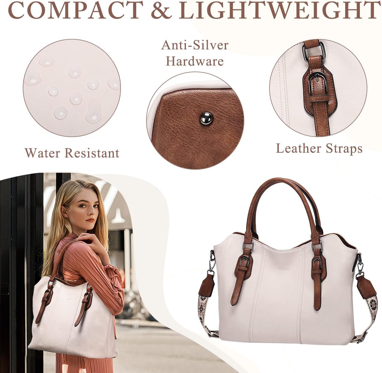 Hobo Bags for Women,VASCHY Vegan Leather Handbag Purse Top Handle Satchel Boho Shoulder Bag with Crossbody Guitar Strap