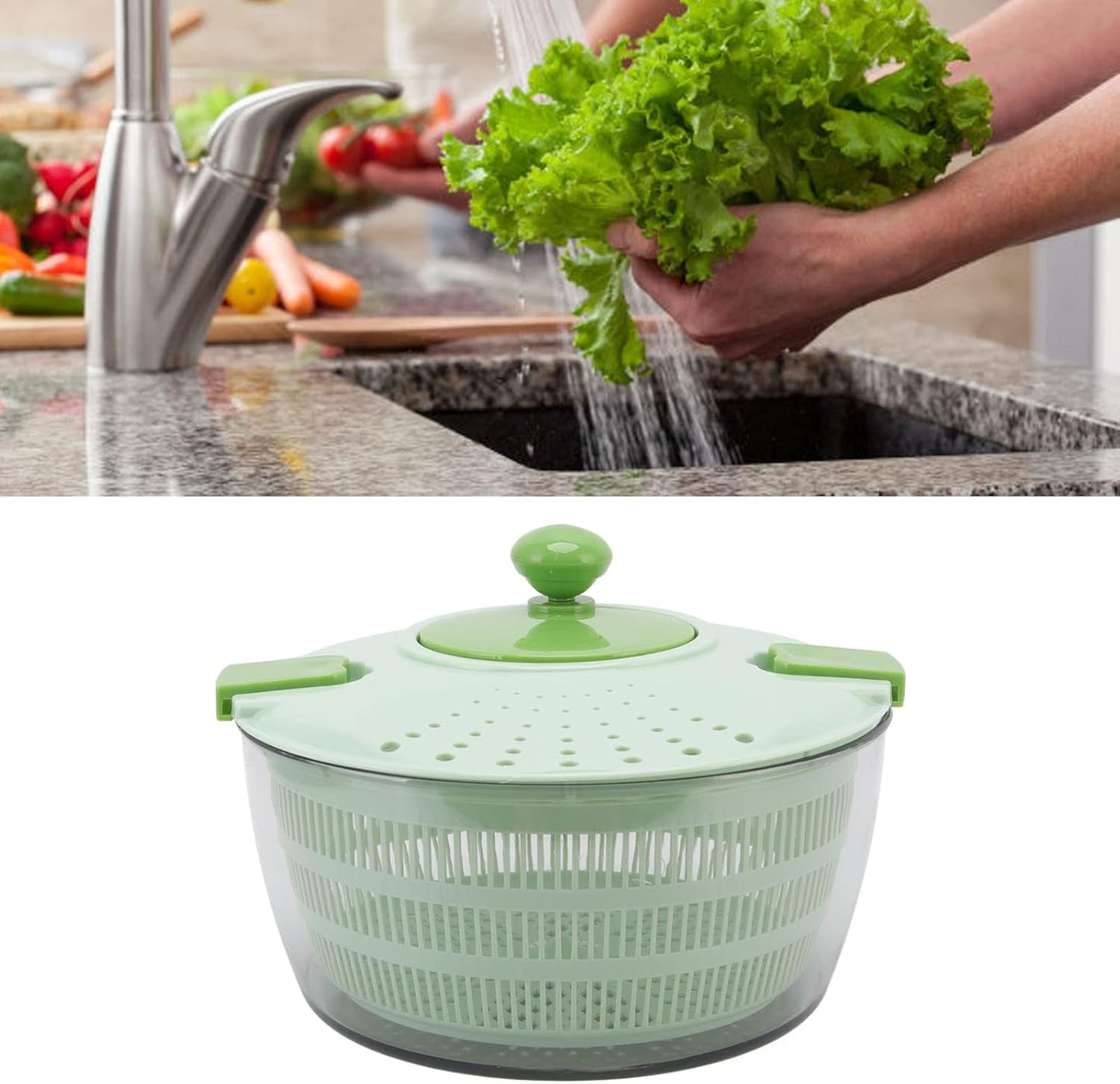 QANYEGN 4L Vegetable Dryer, Leuce er and Dryer, Fruit Washer, Salad Spinner with Drain, Bowl, and Colander