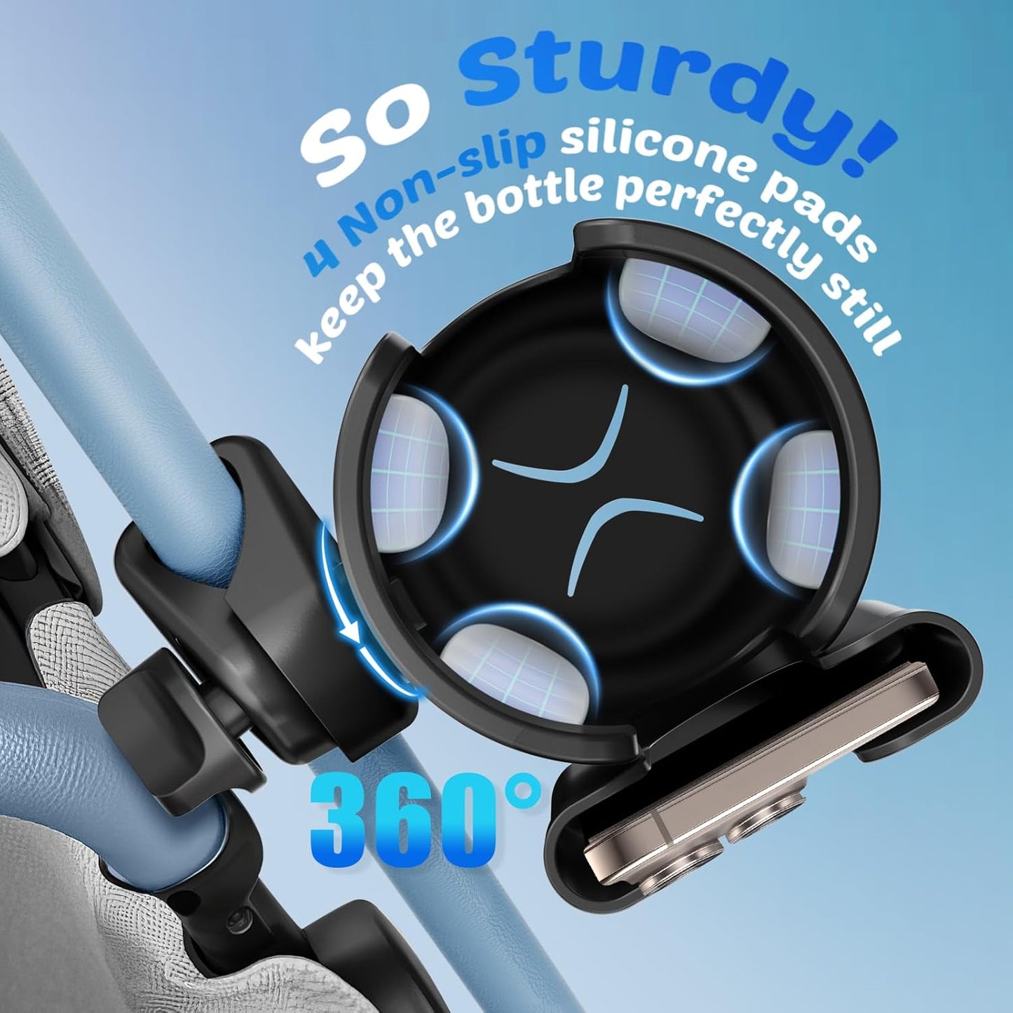 Guiseapue Stroller Cup Holder with Phone Holder: Cup Holder for Walker, Wheelchair/Stroller Accessories for Uppababy, Nuna, Doona, Rollator, Bike, Scooter, Baby Travel Essential