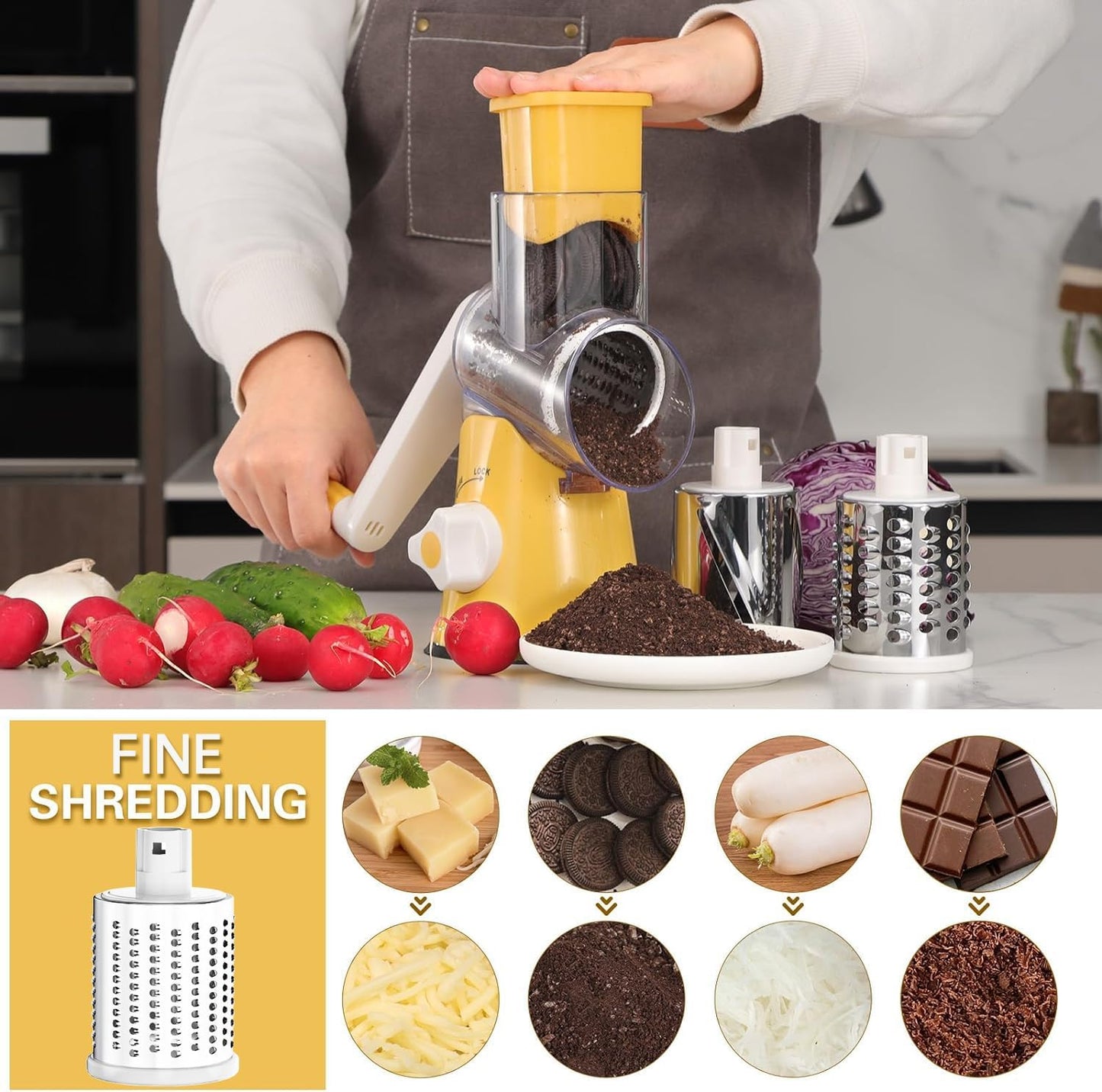 Purilite Select Rotary Cheese Grater with 3 Stainless Steel Blades