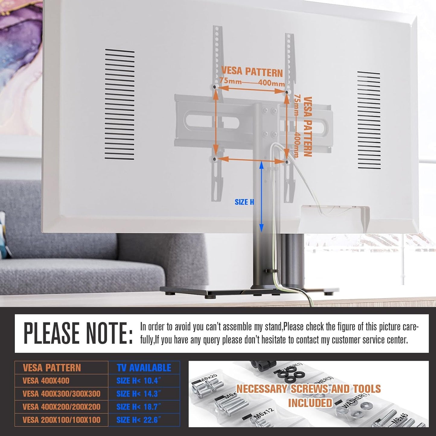 Universal TV Stand/Base Table Top TV Stand with Wall Mount for 27 to 55 inch 9 Level Height Adjustable, Heavy Duty Tempered Glass Base, Holds up to 88lbs Screens, HT06B-001