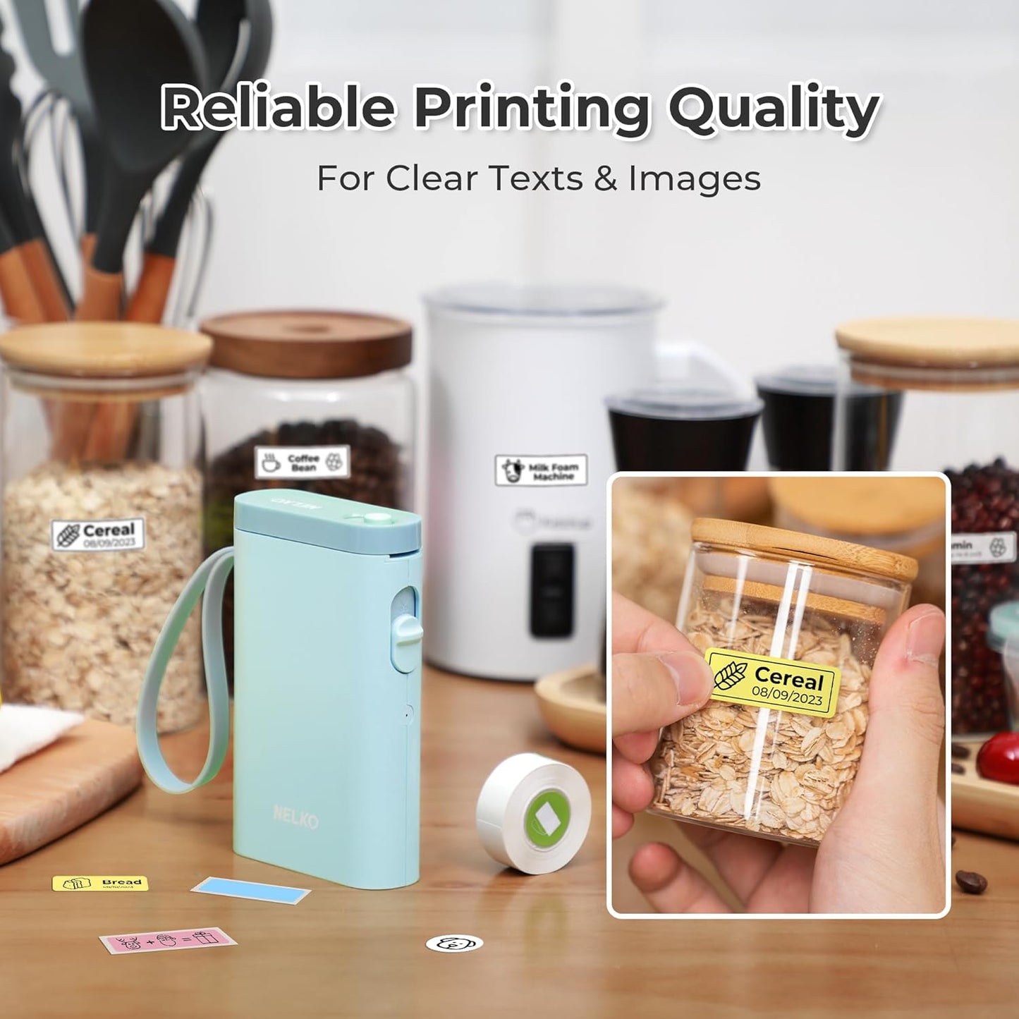 Nelko Label Maker Machine with Tape, P21 Portable Bluetooth Label Printer, Wireless Built-in Cutter Sticker Maker Mini Label Makers with Multiple Templates for School Organizing Office Home, White