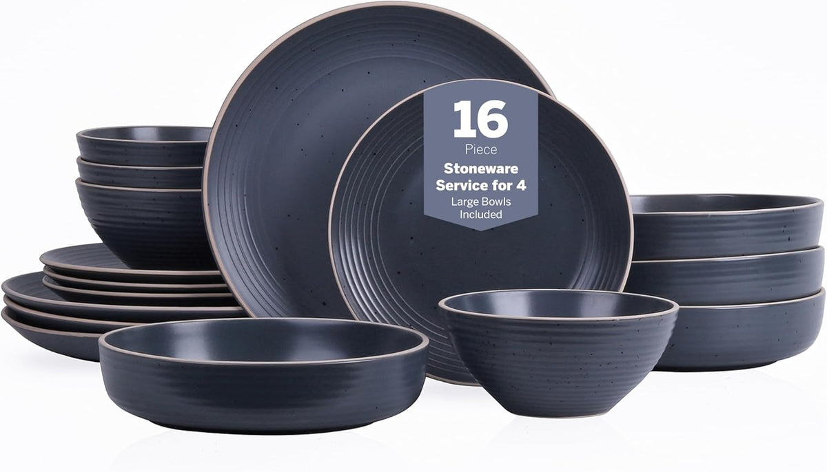 Stone lain Lauren Stoneware Dinnerware Crockery Set, 16-Piece Service for 4, Charcoal