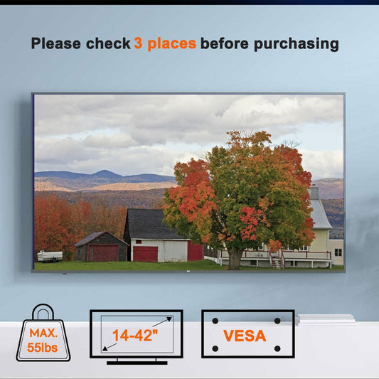 SJBRWN Tilt TV Wall Mount for Most 14-42 Inch Flat Curved Screen TVs Monior, Up Down 15° Support TV Mural, Fits 24 32 40" Max VESA 200x200mm Holds up to 55lbs, Low Profile Small Wall Mount TV Bracket - PuriLite