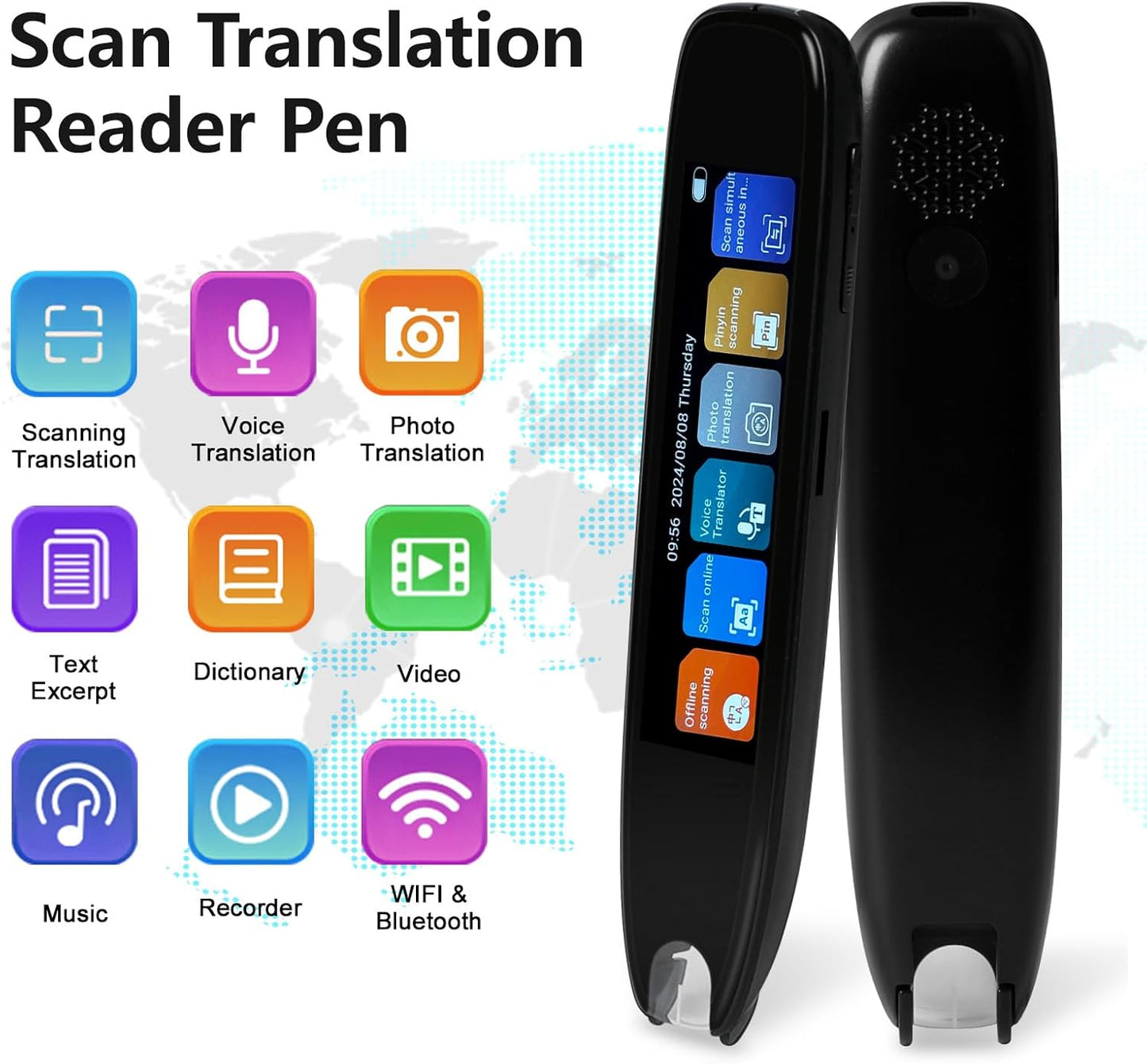 Scan Translation Pen with Camera, 142 Languages Two-Way Instant Translator Pen for Voice, Text, Photo, Offline Online Translation for Business Learning Travel, OCR Digital Reading Pen for Dyslexia