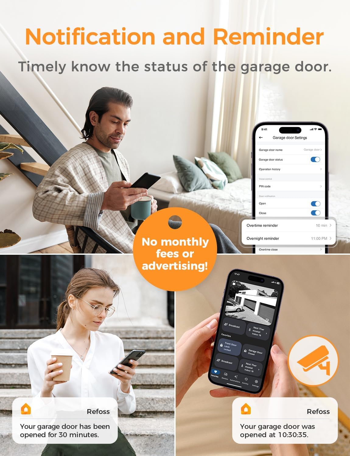 Refoss Smart Wi-Fi Garage Door Opener, APP Control, Compatible with Alexa, Google Assistant, ๐ก๐ผ ๐๐๐ฏ Needed
