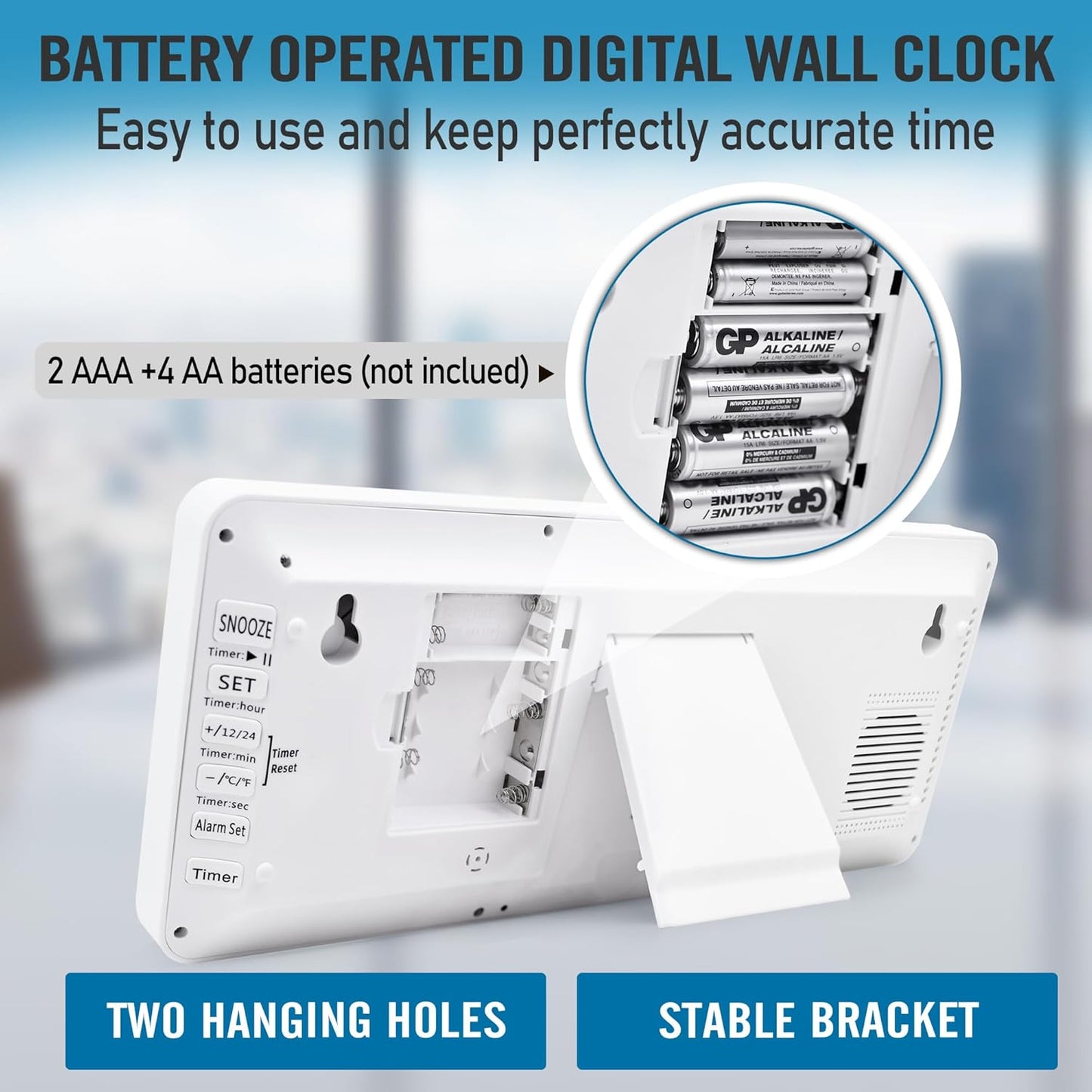 KMMKGG 15" Large Digital Wall Clock Battery Operated, Digital Clock Display with Day, Date & Temperature, Large Wall Clock for Bedroom, Livingroom, Office(4.6" Numbers)