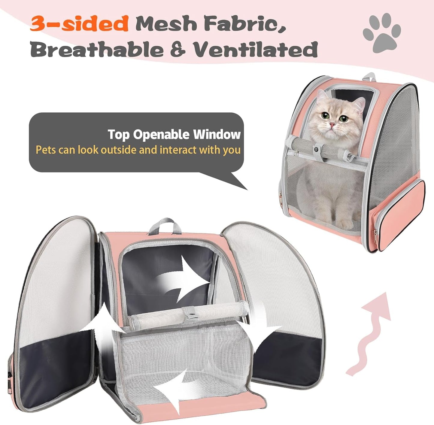 Cat Backpack Carrier,Pet Carrier Airline Approved for Small Dog Cat Puppy Kitten Bunny,Ventilated Mesh Design Animal Backpack for Hiking Camping Travel Bag (Black)