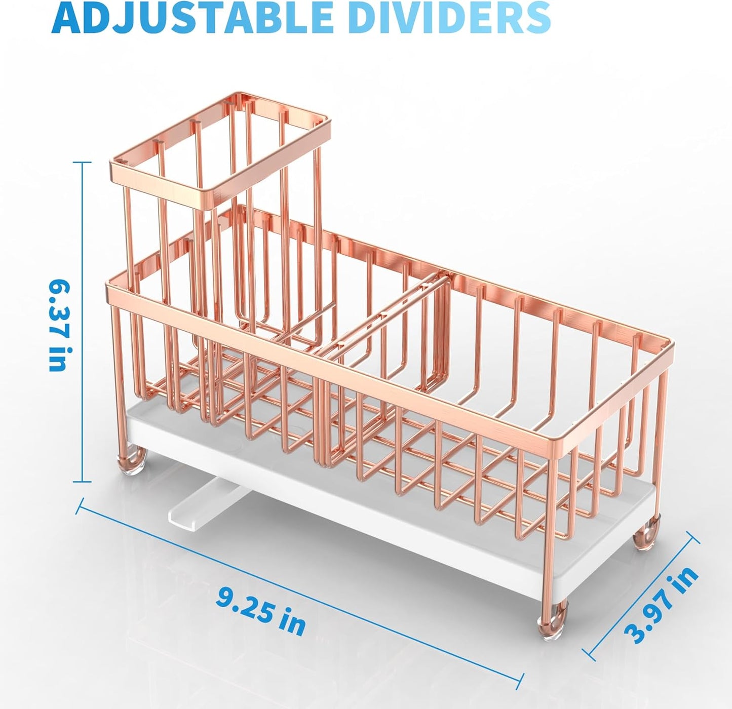Cisily Sponge Holder for Kitchen Sink, Sink Caddy with High Brush Holder, Organzier Rustproof 304 Stainless Steel Dish Organizer Divider, Soap Dispenser Storage (Black)