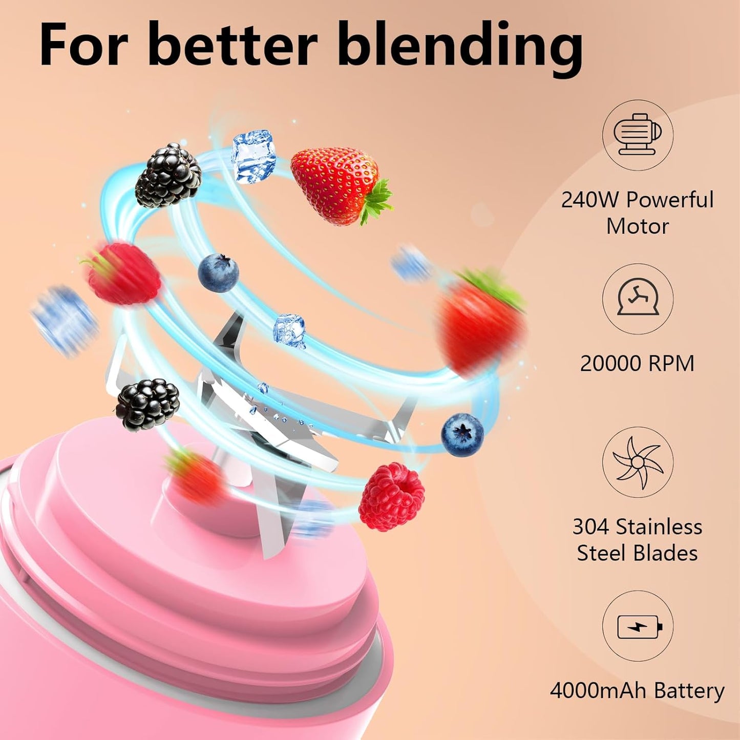VKYOZVA Portable Blender, 20 Oz Travel Blender USB-C Rechargeable with 6 -leaf Stainless Steel Blades, BPA Frees, Personal Blender for Shakes and Smoothies,Suitable for Family Travel Gyms, Black