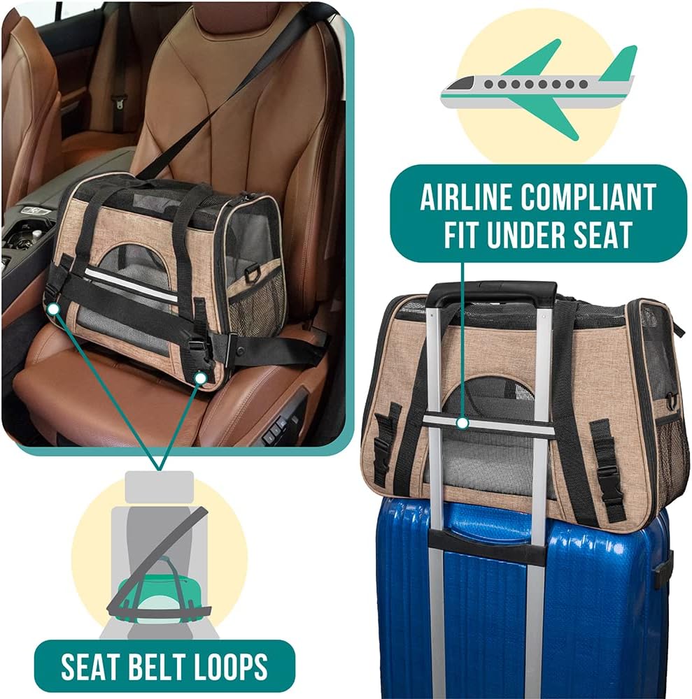 Premium Airline Approved Soft-Sided Pet Travel Carrier by PetAmi | Ventilated, Comfortable Design with Safety Features | Perfect For Plane or Car | Ideal for Small to Medium Sized Cats, Dogs, and Pets